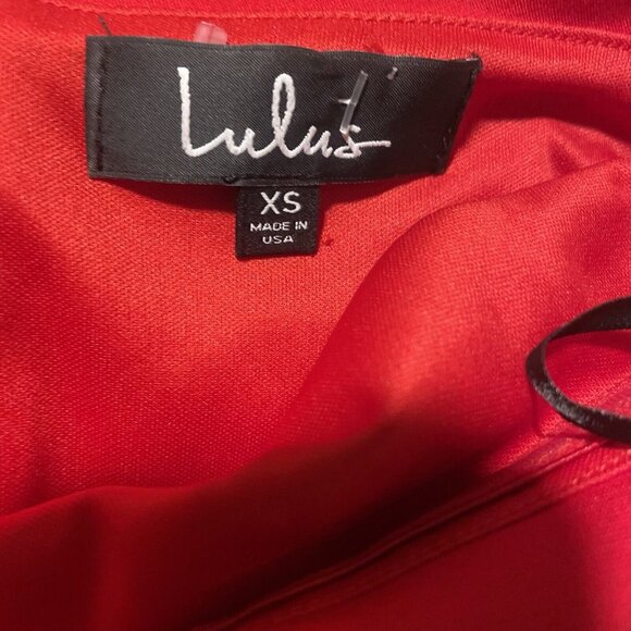 Lulus Dress Womens Sz XS Off The Shoulder Cherry Red Midi Ruffles JD8363 Holiday - Picture 2 of 6
